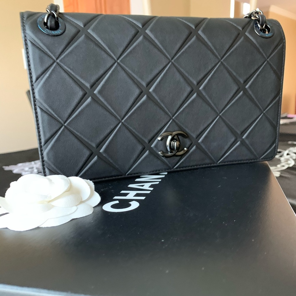 Chanel Embossed Quilt Matte Black Flap Bag